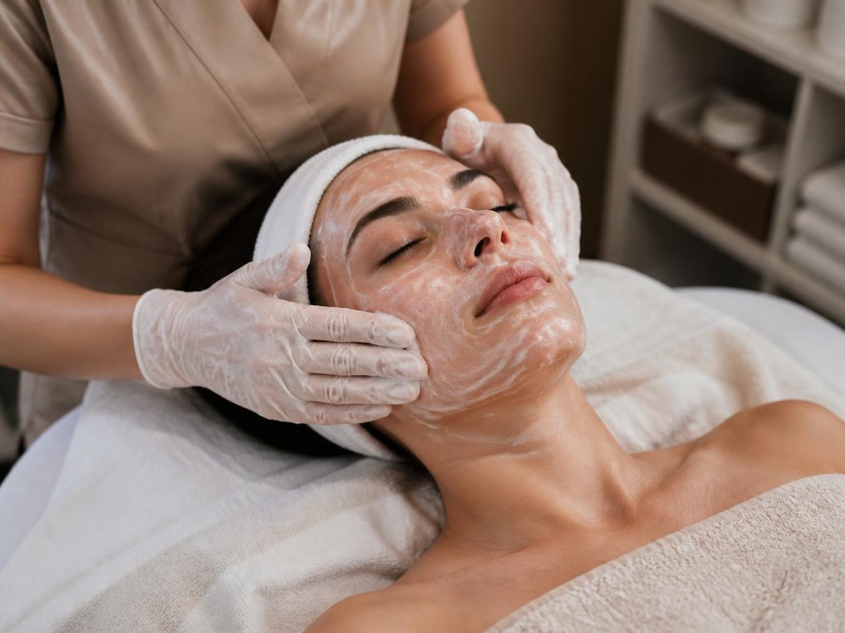 Sessão de limpeza de pele com aplicação de sérum facial